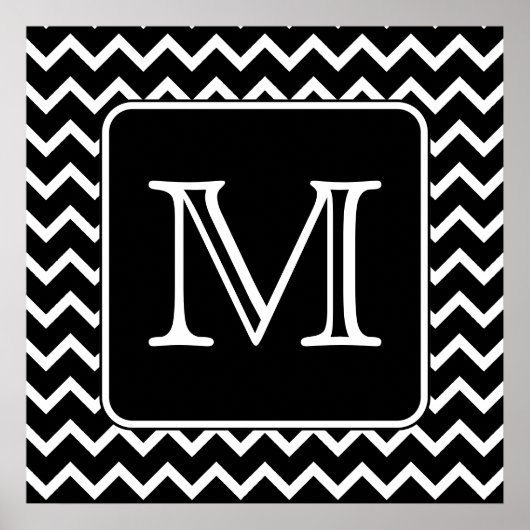 Schwarz und Weiß Zickzack mit Custom Monogram. Poster (Vorne)