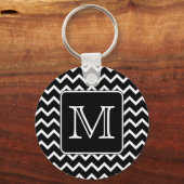 Schwarz und Weiß Zickzack mit Custom Monogram. Schlüsselanhänger (Vorderseite)