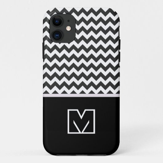 Schwarz und Weiß Zickzack Zigzag. Custom Monogram Case-Mate iPhone Hülle (Rückseite)