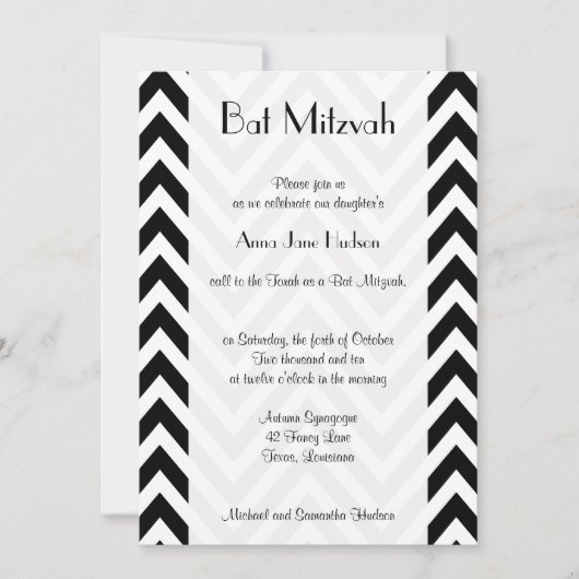 Schwarz und Weiß Zigzag Muster, Bat Mitzvah Einladung (Vorderseite)