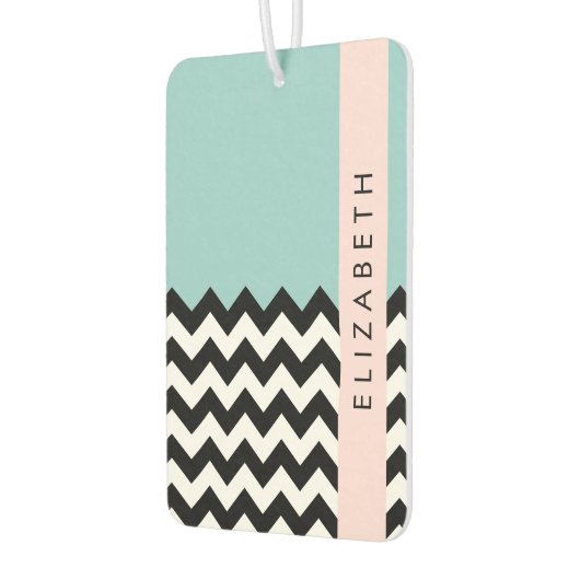 Schwarz und Weiß Zigzag, Zickzack, Blau, Ihr Name Autolufterfrischer (Links)