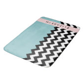 Schwarz und Weiß Zigzag, Zickzack, Blau, Ihr Name Badematte (Schrägansicht)