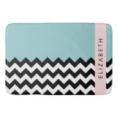 Schwarz und Weiß Zigzag, Zickzack, Blau, Ihr Name Badematte (Vorderseite)