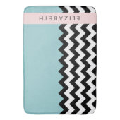 Schwarz und Weiß Zigzag, Zickzack, Blau, Ihr Name Badematte (Vorderseite Vertikal)