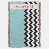 Schwarz und Weiß Zigzag, Zickzack, Blau, Ihr Name Decke (Vorderseite Vertikal)