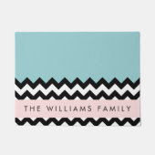 Schwarz und Weiß Zigzag, Zickzack, Blau, Ihr Name Fußmatte (Vorderseite)
