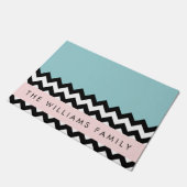 Schwarz und Weiß Zigzag, Zickzack, Blau, Ihr Name Fußmatte (Schrägansicht)