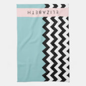 Schwarz und Weiß Zigzag, Zickzack, Blau, Ihr Name Geschirrtuch (Vertikal)