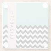 Schwarz und Weiß Zigzag, Zickzack, Blau, Ihr Name Glasuntersetzer (Rückseite)