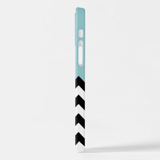 Schwarz und Weiß Zigzag, Zickzack, Blau, Ihr Name iPhone Hülle (Linke Seite)