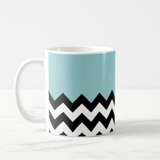 Schwarz und Weiß Zigzag, Zickzack, Blau, Ihr Name Kaffeetasse (Links)