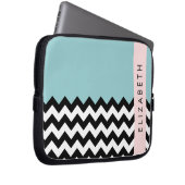Schwarz und Weiß Zigzag, Zickzack, Blau, Ihr Name Laptopschutzhülle (Vorne Rechts)