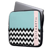 Schwarz und Weiß Zigzag, Zickzack, Blau, Ihr Name Laptopschutzhülle (Vorderseite Links)