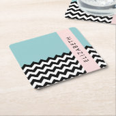 Schwarz und Weiß Zigzag, Zickzack, Blau, Ihr Name Rechteckiger Pappuntersetzer (angewinkelt)