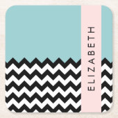 Schwarz und Weiß Zigzag, Zickzack, Blau, Ihr Name Rechteckiger Pappuntersetzer (Vorderseite)