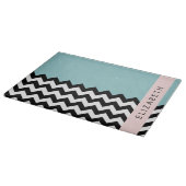 Schwarz und Weiß Zigzag, Zickzack, Blau, Ihr Name Schneidebrett (Ecke)