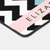 Schwarz und Weiß Zigzag, Zickzack, Blau, Ihr Name Schreibtischunterlage (Ecke)