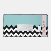 Schwarz und Weiß Zigzag, Zickzack, Blau, Ihr Name Schreibtischunterlage (Tastatur & Maus)