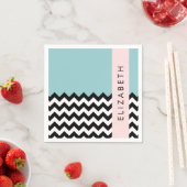 Schwarz und Weiß Zigzag, Zickzack, Blau, Ihr Name Serviette (Beispiel)