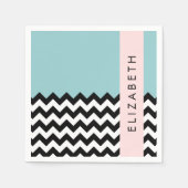 Schwarz und Weiß Zigzag, Zickzack, Blau, Ihr Name Serviette (Vorderseite)