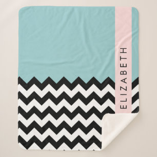 Schwarz und Weiß Zigzag, Zickzack, Blau, Ihr Name Sherpadecke