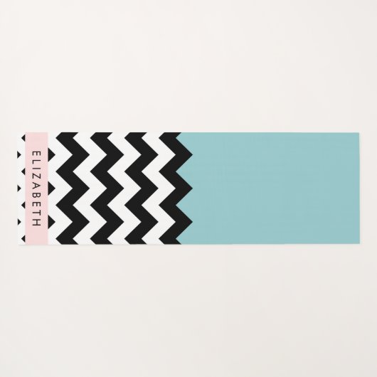 Schwarz und Weiß Zigzag, Zickzack, Blau, Ihr Name Yogamatte (Rückseite (Horizontal))