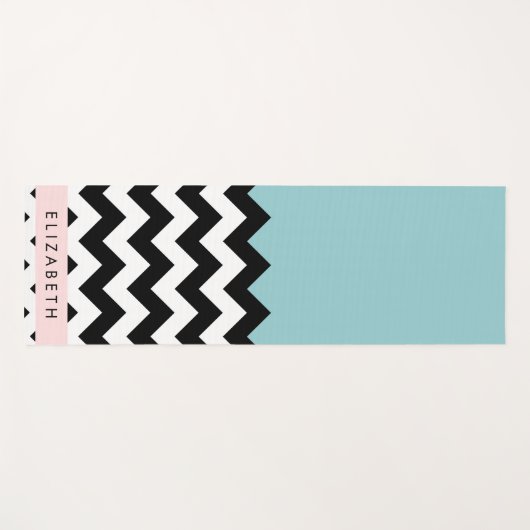 Schwarz und Weiß Zigzag, Zickzack, Blau, Ihr Name Yogamatte (Vorderseite (Horizontal))
