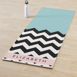 Schwarz und Weiß Zigzag, Zickzack, Blau, Ihr Name Yogamatte