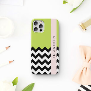 Schwarz und Weiß Zigzag, Zickzack, Grün, Ihr Name Case-Mate iPhone Hülle