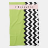Schwarz und Weiß Zigzag, Zickzack, Grün, Ihr Name Geschirrtuch (Vertikal)