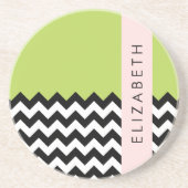 Schwarz und Weiß Zigzag, Zickzack, Grün, Ihr Name Getränkeuntersetzer (Vorne)