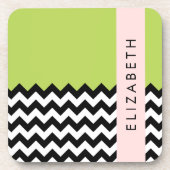 Schwarz und Weiß Zigzag, Zickzack, Grün, Ihr Name Getränkeuntersetzer (Vorderseite)