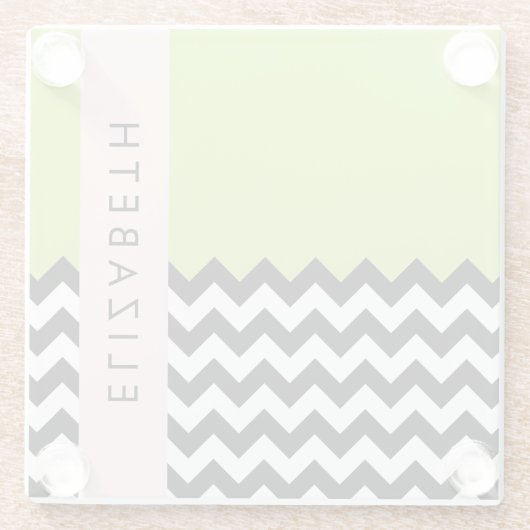 Schwarz und Weiß Zigzag, Zickzack, Grün, Ihr Name Glasuntersetzer (Rückseite)