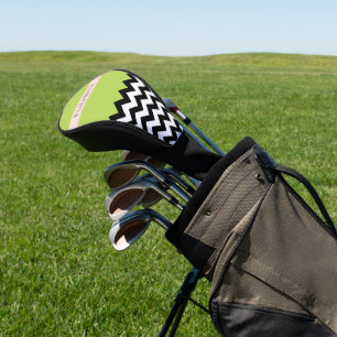 Schwarz und Weiß Zigzag, Zickzack, Grün, Ihr Name Golf Headcover