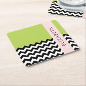 Schwarz und Weiß Zigzag, Zickzack, Grün, Ihr Name Rechteckiger Pappuntersetzer (angewinkelt)