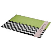Schwarz und Weiß Zigzag, Zickzack, Grün, Ihr Name Schneidebrett (Ecke)