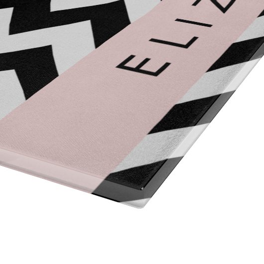 Schwarz und Weiß Zigzag, Zickzack, Grün, Ihr Name Schneidebrett (Ecke)