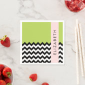 Schwarz und Weiß Zigzag, Zickzack, Grün, Ihr Name Serviette (Beispiel)