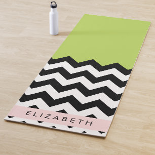 Schwarz und Weiß Zigzag, Zickzack, Grün, Ihr Name Yogamatte