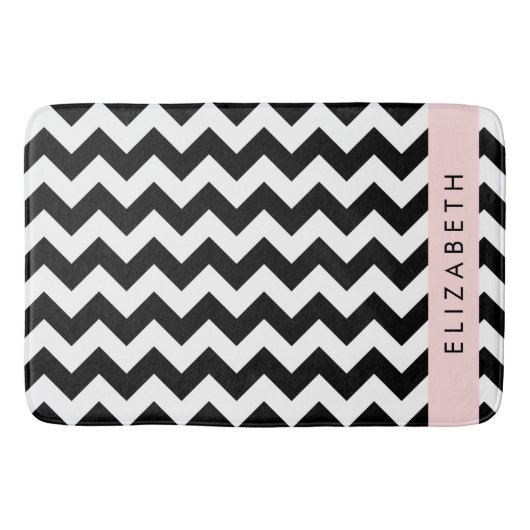 Schwarz und Weiß Zigzag, Zickzack Muster, Ihr Name Badematte (Vorderseite)
