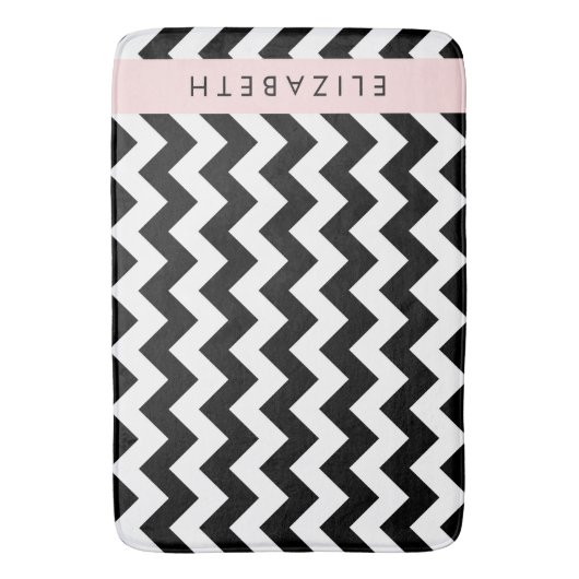 Schwarz und Weiß Zigzag, Zickzack Muster, Ihr Name Badematte (Vorderseite Vertikal)