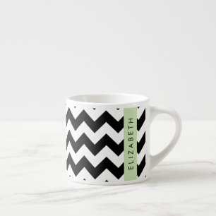 Schwarz und Weiß Zigzag, Zickzack Muster, Ihr Name Espressotasse