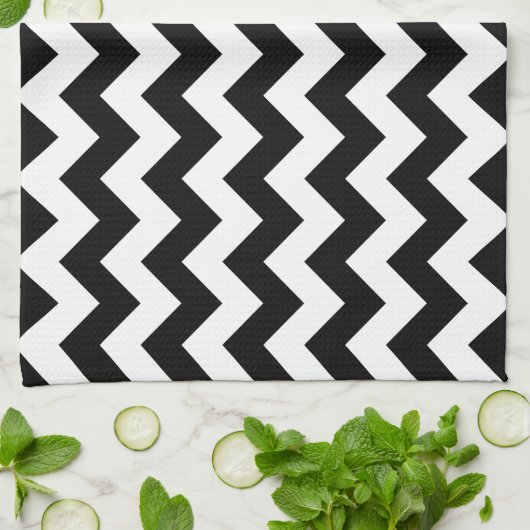 Schwarz und Weiß Zigzag, Zickzack Muster, Ihr Name Geschirrtuch (Gefaltet)