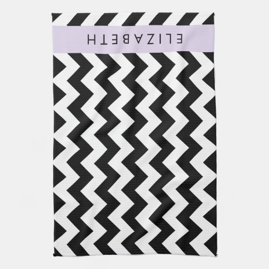Schwarz und Weiß Zigzag, Zickzack Muster, Ihr Name Geschirrtuch (Vertikal)