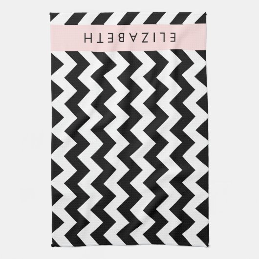 Schwarz und Weiß Zigzag, Zickzack Muster, Ihr Name Geschirrtuch (Vertikal)