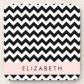 Schwarz und Weiß Zigzag, Zickzack Muster, Ihr Name Getränkeuntersetzer (Vorderseite)