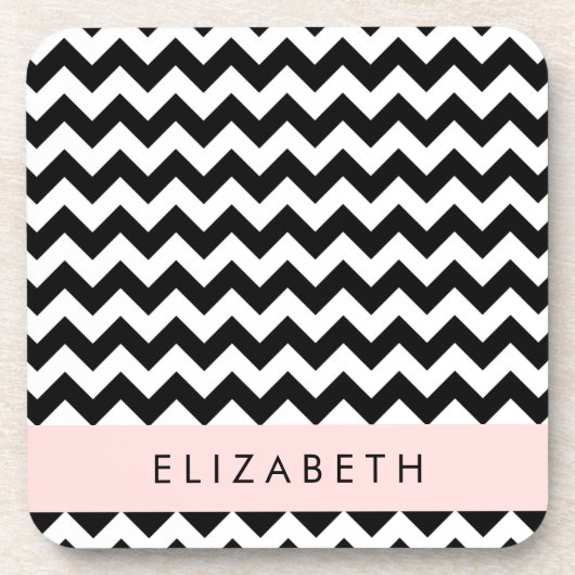 Schwarz und Weiß Zigzag, Zickzack Muster, Ihr Name Getränkeuntersetzer (Vorderseite)