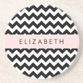 Schwarz und Weiß Zigzag, Zickzack Muster, Ihr Name Getränkeuntersetzer (Vorne)