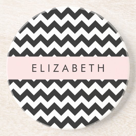 Schwarz und Weiß Zigzag, Zickzack Muster, Ihr Name Getränkeuntersetzer (Vorne)