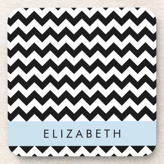 Schwarz und Weiß Zigzag, Zickzack Muster, Ihr Name Getränkeuntersetzer (Vorderseite)